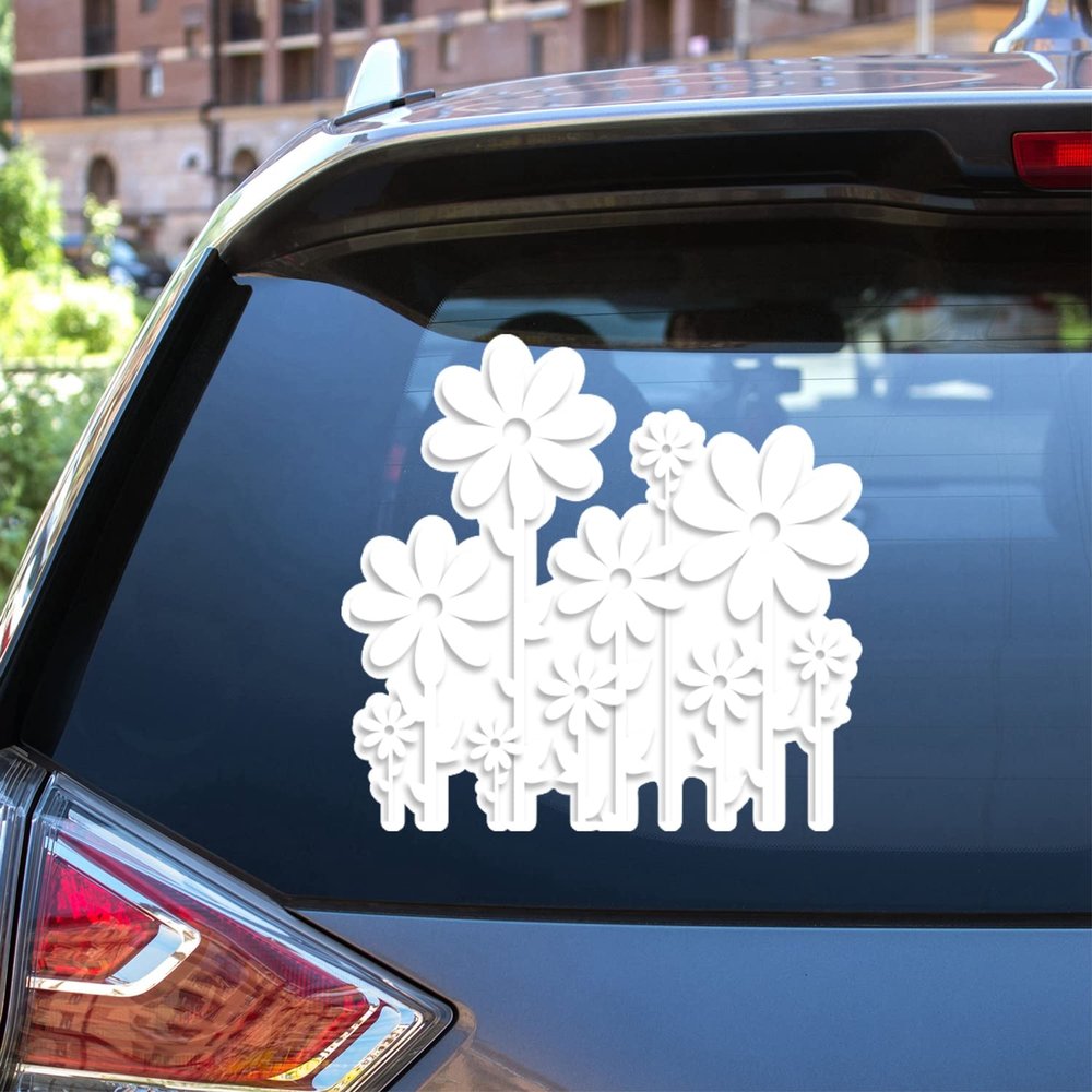 Daisy Flowers Daisies Floral Vinyl Decal Sticker White for Car Boat Laptop Reflective Glossy Choose Size (4'' x 3.8" (10.2cm x 9.6cm), Glossy)