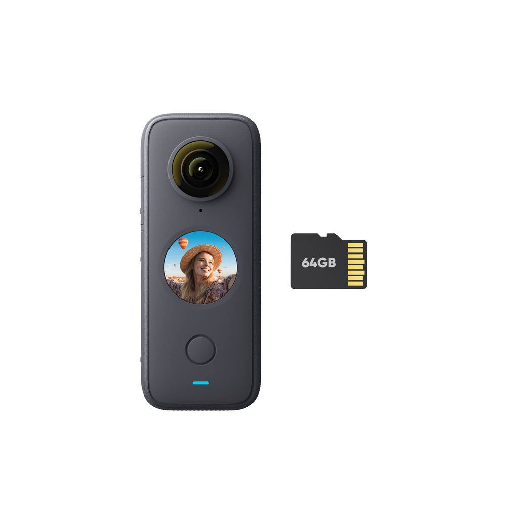 Insta360 ONE X2 360 Degree Waterproof Action Camera, 5.7K 360, Stabilization, Touch Screen, AI Editing, Live Streaming, Webcam, Voice Control (MicroSD Card Kit)