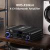 Facmogu S-288 4 CH Bluetooth 5.0 Home Audio Amplifier, RMS 45Wx4, Max 600W HiFi Stereo Power Amplifier USB, SD, FM Class D Speaker Amp for Home Theater Karaoke, with Power Adapter & Remote Control view 4