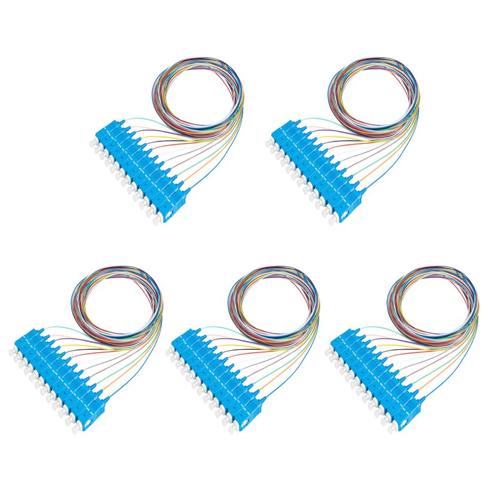 SpeedyFiberTX - 12 Fiber 900um Fiber Optic Pigtail, Corning SMF-28 Singlemode 9/125um Ultra Optical Fiber, OS1/OS2 Compatible (2 Meter / 6.56 Feet,SC/U 5 Pack)