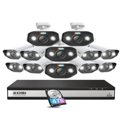 ZOSI 16CH 4K PoE Security Camera System with 4TB HDD, 12 x 5MP Outdoor Cams