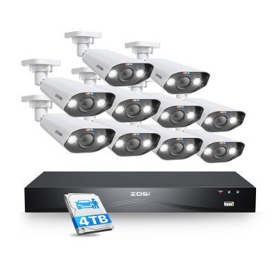 ZOSI 24CH 4K PoE Security Camera System, 10pcs 4K Outdoor PoE Wired Cameras, Face/Person/Vehicle Detection, 2 Way Talk, Spotlight Siren, 16 Port 24CH 8MP Dual-Disk NVR with 4TB HDD for 24/7 Recording