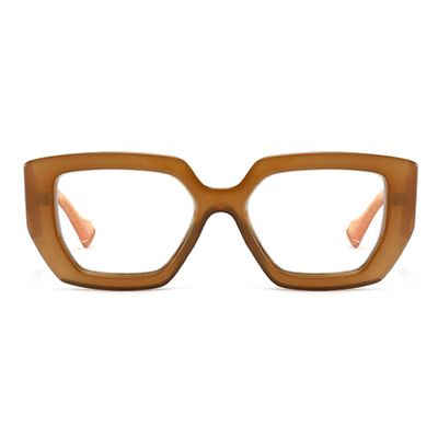 bullabulling Floral Square Reading Glasses For Women Men, Blue Light Blocking Computer Eyeglasses Thick Frame (light tea, 1.5, multiplier_x)