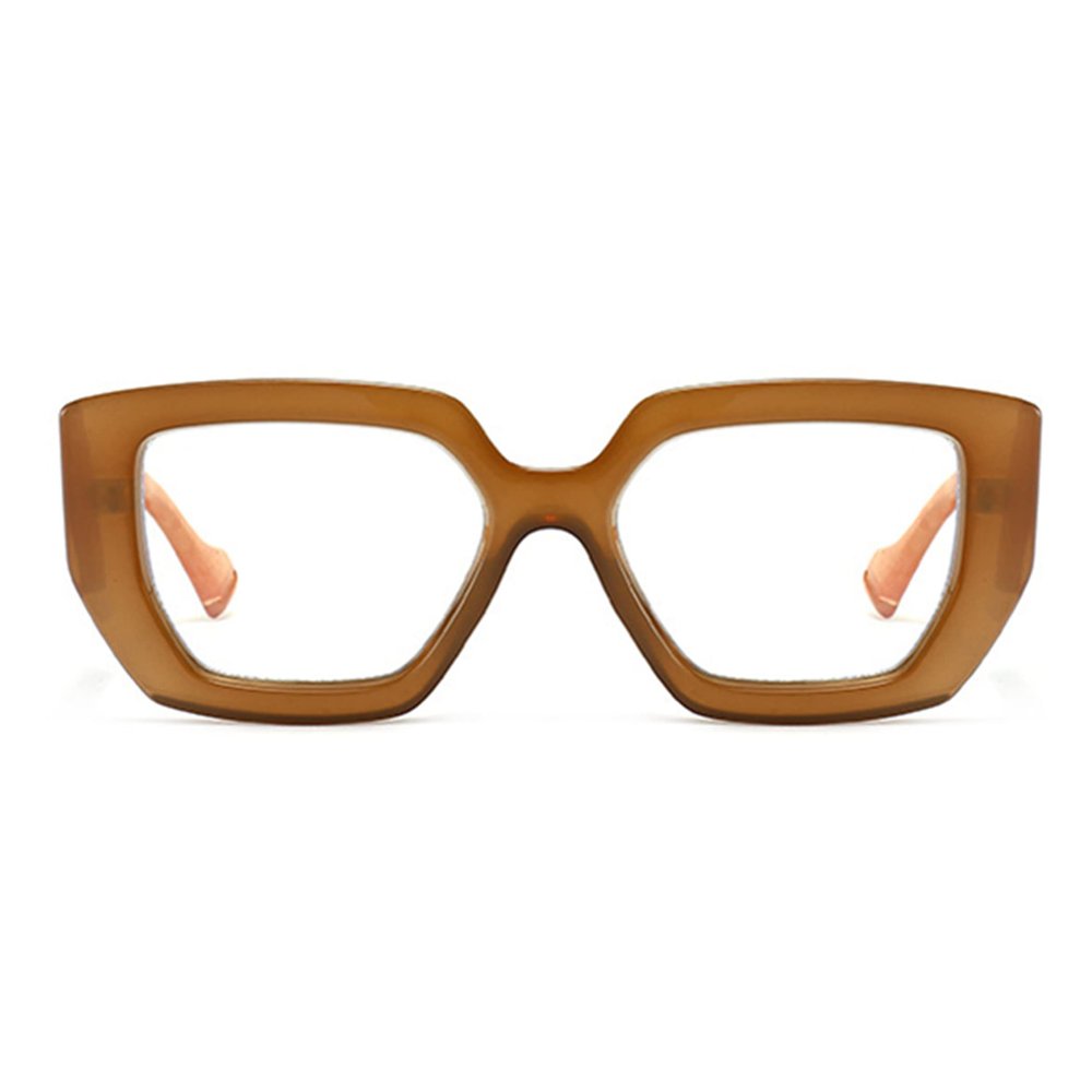 bullabulling Floral Square Reading Glasses For Women Men, Blue Light Blocking Computer Eyeglasses Thick Frame (light tea, 1.5, multiplier_x)