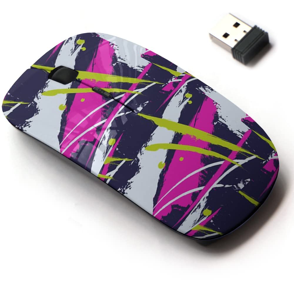 2.4G Wireless Mouse with Cute Pattern Design for All Laptops and Desktops with Nano Receiver - Brush Stroke linesstripe