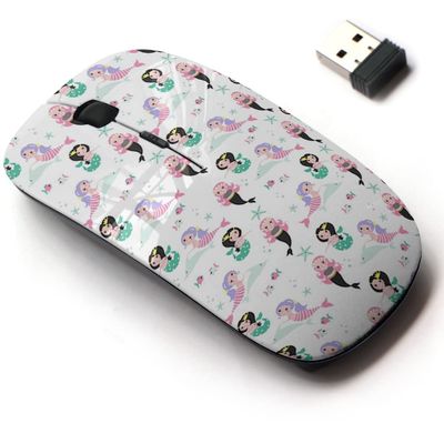 2.4G Wireless Mouse with Cute Pattern Design for All Laptops and Desktops with Nano Receiver - Different Cute Mermaids