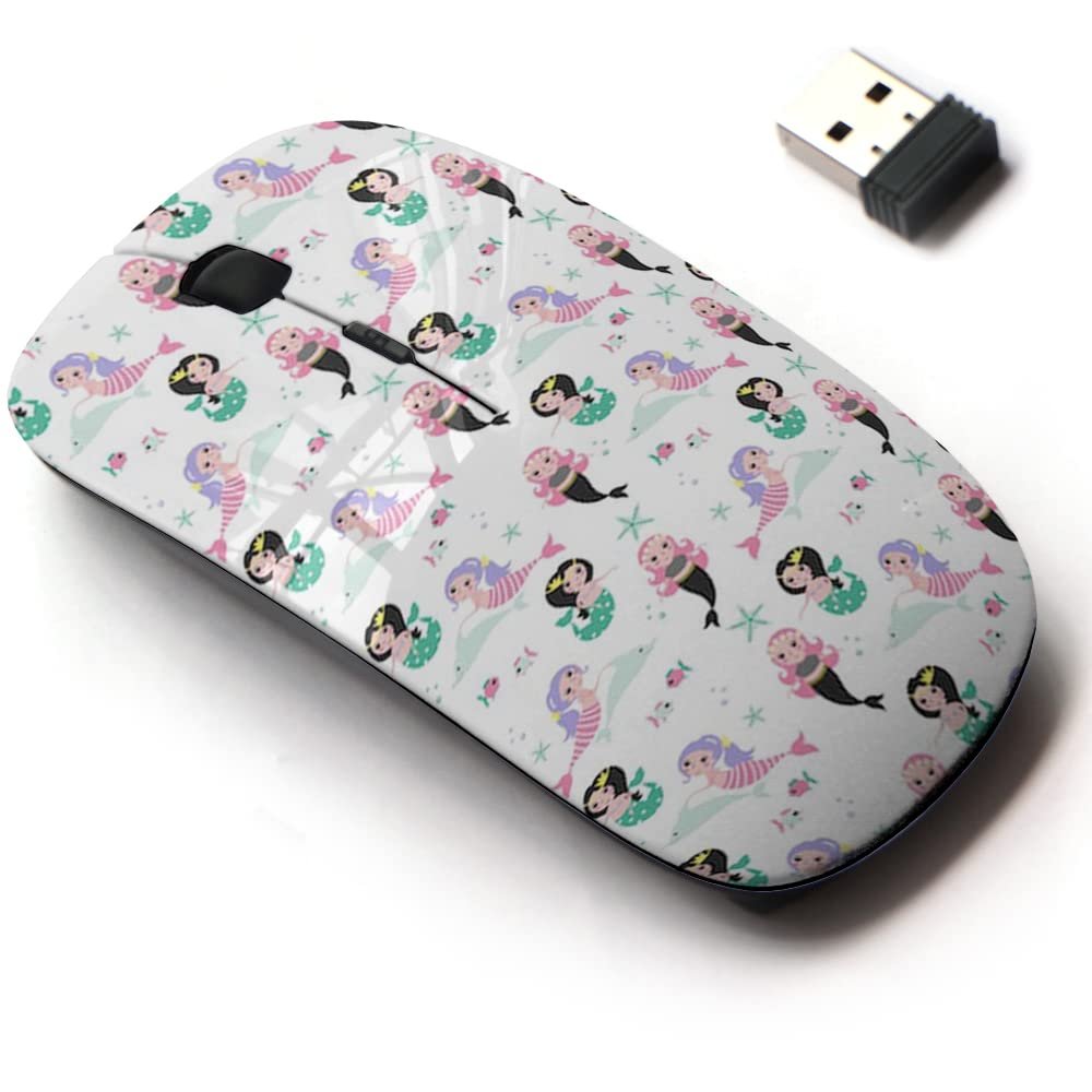 2.4G Wireless Mouse with Cute Pattern Design for All Laptops and Desktops with Nano Receiver - Different Cute Mermaids
