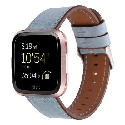 Sport Band Compatible with Fitbit Versa/Versa 2/Versa Lite,Women Girl Leather Soft Sport Watch Band Adjustable 5.5-8.0 inch Breathable Replacement Bracelet - Blue