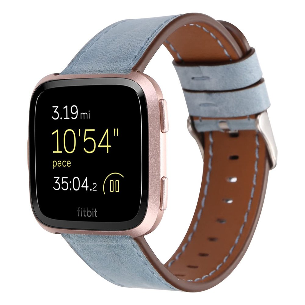 Sport Band Compatible with Fitbit Versa/Versa 2/Versa Lite,Women Girl Leather Soft Sport Watch Band Adjustable 5.5-8.0 inch Breathable Replacement Bracelet - Blue