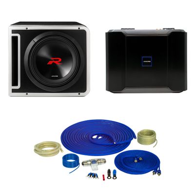 Alpine R2-SB10V 10" R-Series Halo Loaded Sub Enclosure w R-A75M R-Series Mono Amplifier 750W RMS & Wiring Kit