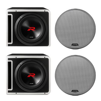 Alpine Two R2-SB10V Next-Gen 10" R-Series Halo Loaded Sub Enclosures with KTX-H10 Link Kit and Two KTE-10G.3 Grills