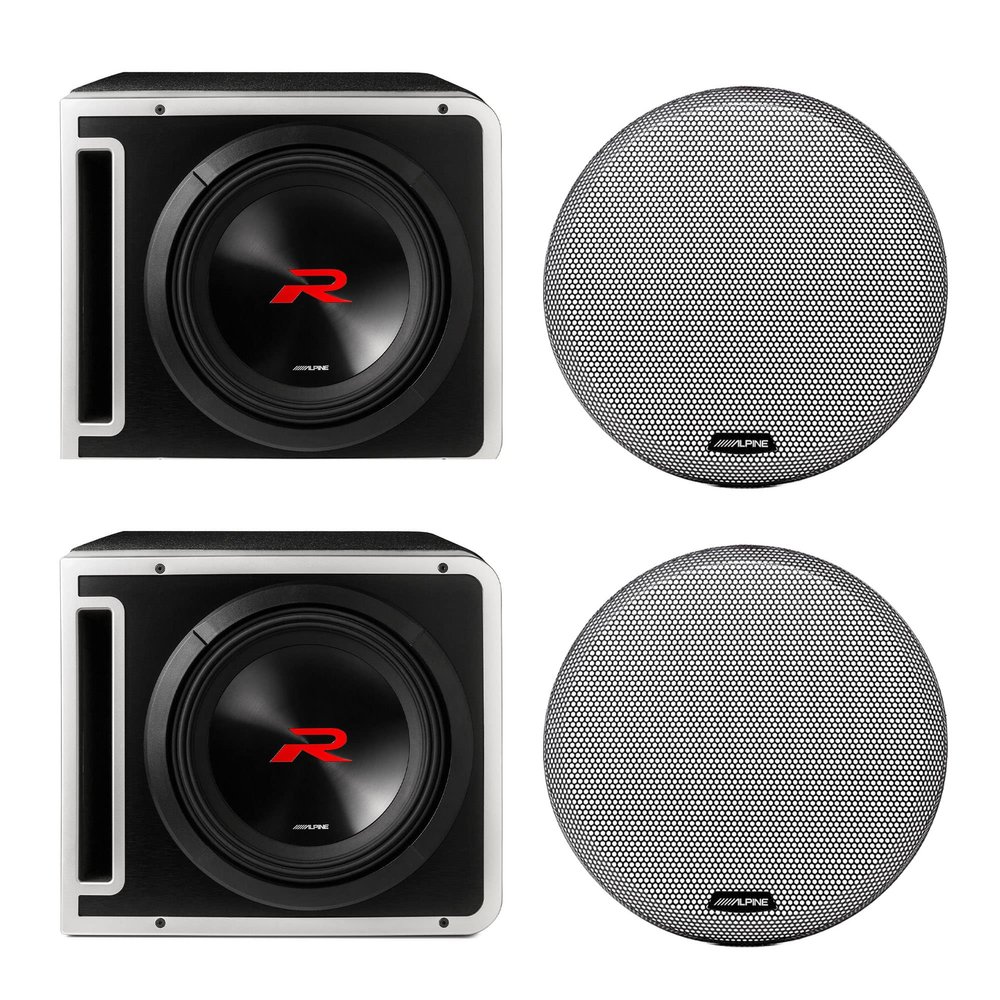 Alpine Two R2-SB10V Next-Gen 10" R-Series Halo Loaded Sub Enclosures with KTX-H10 Link Kit and Two KTE-10G.3 Grills