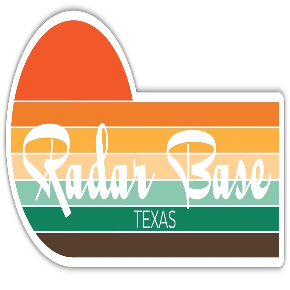 Radar Base Texas 2 x 1.25 Inch Sticker Retro Vintage Sunset City 70s Aesthetic Design
