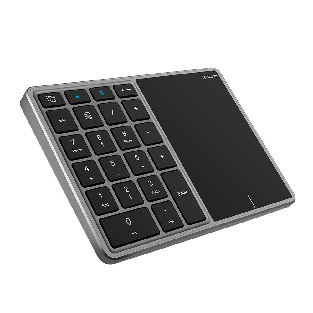 Sanpyl Numeric Keypad, 2.4G Bluetooth Number Pad Type C Numpad Keypad with Touchpad, Bluetooth 2.4G Dual Mode Laptop Keypad, for PC Desktop, Laptop, Notebook Computer(Grey)
