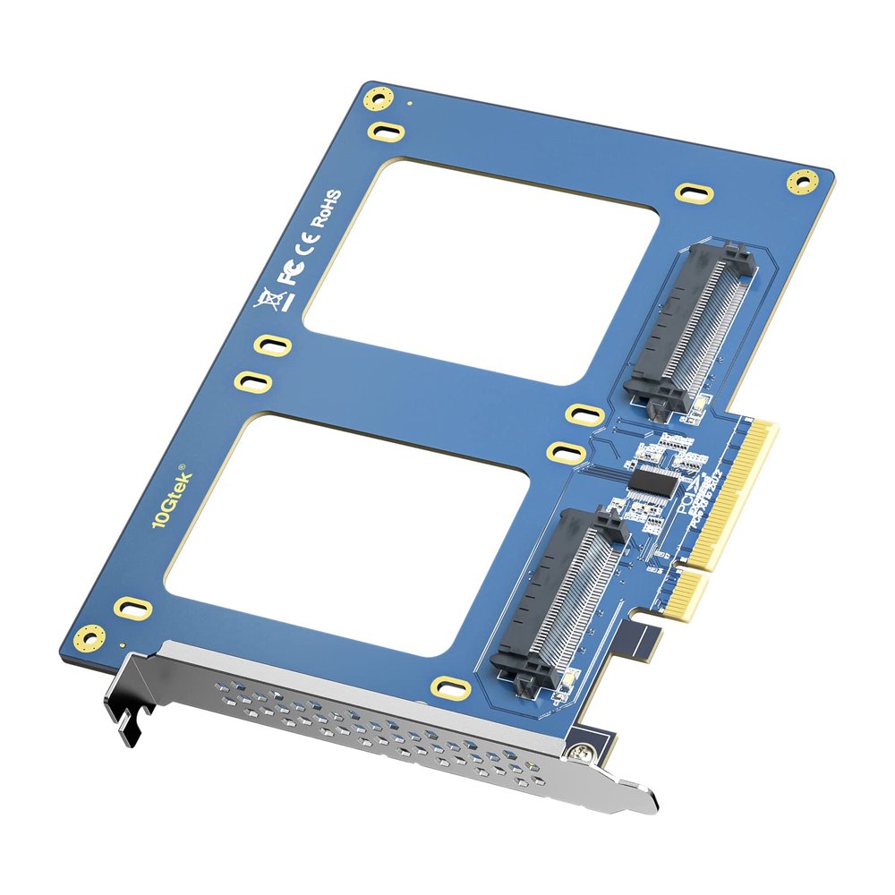 10GTEK PCIe 3.0 x8 to Dual U.2 NVMe SSD Adapter Card, SFF-8639 Interface with Full-Height Bracket for Server/NAS/Desktop Storage
