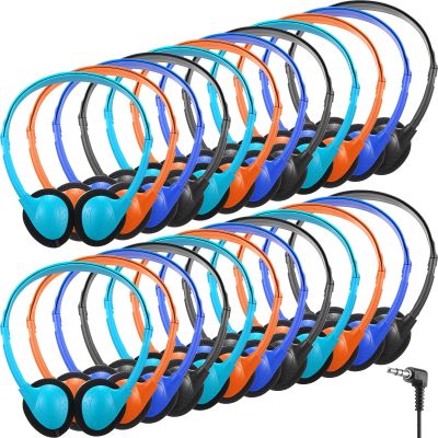 Konohan 32 Pack Headphones Bulk for School Student Classroom Set of Headphones Wire Headset Adjustable with 3.5 mm Jack for Adult (Light Blue,Orange,Blue,Black)