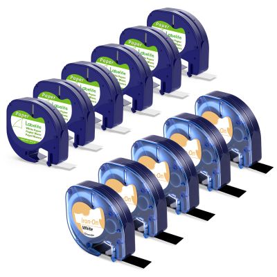 11-Pack, Labelife Compatible DYMO LetraTag Refills 91330 and Dymo 18771 Refill LetraTag Iron-On Fabric Labels, Work with Dymo LT-100H LT-100T QX50 Label Maker, Black Print on White, 1/2-Inchx110.5 Ft