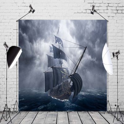 CORFOTO 7x5ft Dark Pirate Ship Photography Backdrop Skull Sailboat Background Pirate Thene Party Decorations Nautical Pirate Cruises Ship Kids Adults Portrait Baby Shower Photo Booth Props Fabric