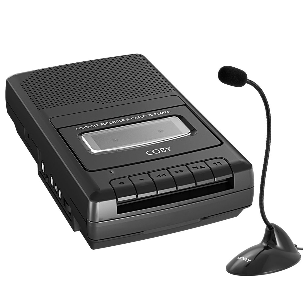 Cassette Tape Player & Voice Recorder, Standing Mic, Built-in Speaker, Aux