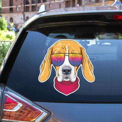 Beagle Dog Hipster Sunglasses Yellow Vinyl Decal Sticker for Car Boat Laptop Reflective Glossy Choose Size (6'' x 6" (15.2cm x 15.2cm), Glossy)