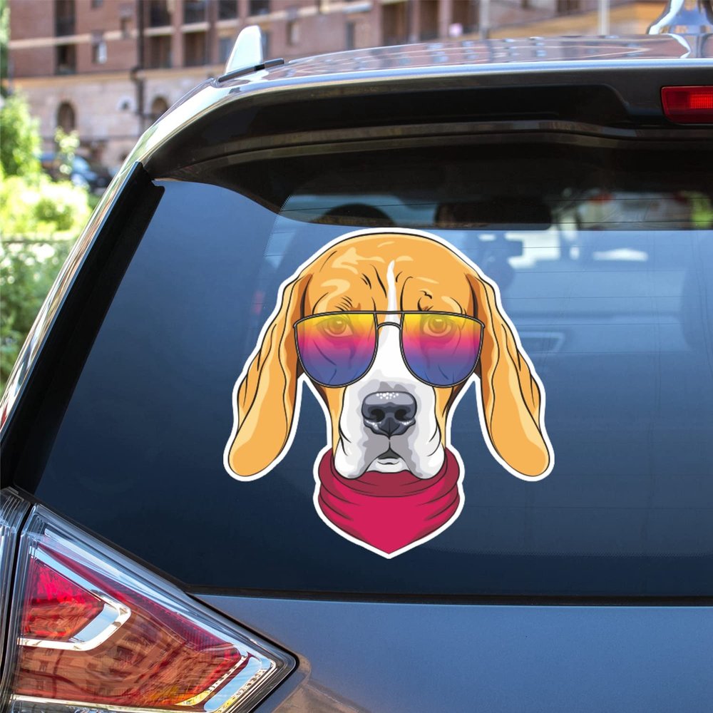 Beagle Dog Hipster Sunglasses Yellow Vinyl Decal Sticker for Car Boat Laptop Reflective Glossy Choose Size (6'' x 6" (15.2cm x 15.2cm), Glossy)