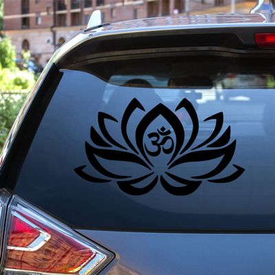 Yoga Aum Om Ohm Symbol Lotus Flower Vinyl Decal Sticker Die Cut No Background for Car Boat Laptop Choose Size Color (16'' x 9.2" (40.6cm x 23.2cm), Black)