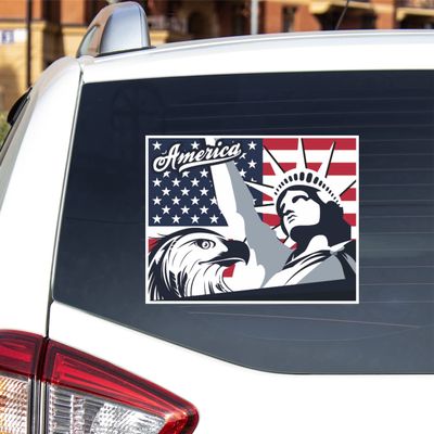 American Flag with Bald Eagle Statue of Liberty Vinyl Decal Sticker Patriotic for Car Boat Laptop Reflective Glossy Choose Size (6'' x 4.7" (15.2cm x 12cm), Reflective)
