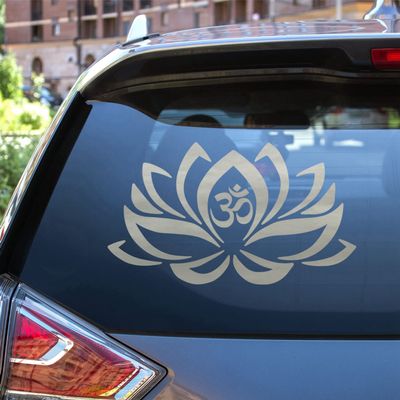Yoga Aum Om Ohm Symbol Lotus Flower Vinyl Decal Sticker Die Cut No Background for Car Boat Laptop Choose Size Color (6'' x 3.4" (15.2cm x 8.7cm), Silver)