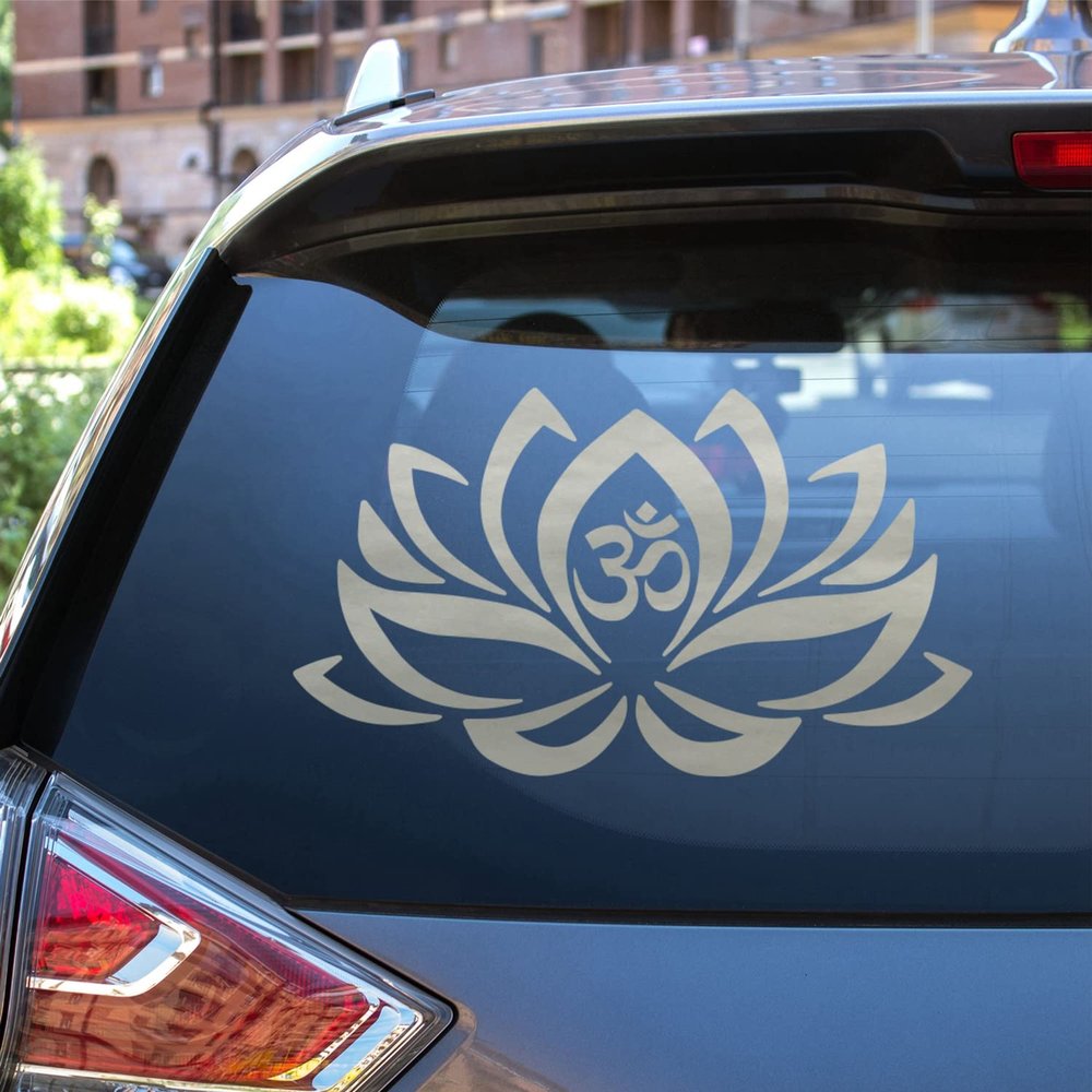 Yoga Aum Om Ohm Symbol Lotus Flower Vinyl Decal Sticker Die Cut No Background for Car Boat Laptop Choose Size Color (6'' x 3.4" (15.2cm x 8.7cm), Silver)