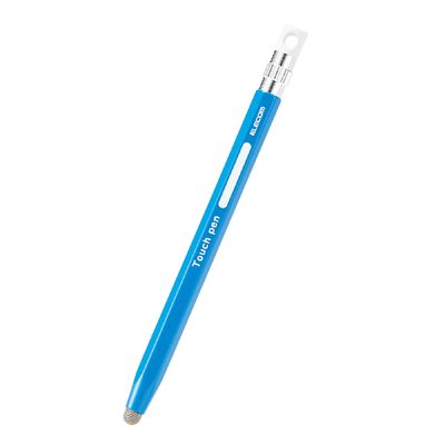Elecom P-TPENSEBU Stylus Pen, Hexagonal Pencil Type, For Kids, With Strap Hole, Conductive Fiber Type, Compatible with Smartphones and Tablets, Replaceable Nibs, Blue