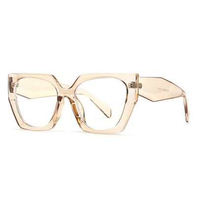 bullabulling Large Hexagon Reading Glasses For women Thick Cat Eye Frame Blue Light Blocking Lens (tea, 2.5, multiplier_x)