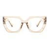 bullabulling Large Hexagon Reading Glasses For women Thick Cat Eye Frame Blue Light Blocking Lens (tea, 2.5, multiplier_x) view 2