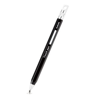 Elecom P-TPENDEBK Hexagonal Pencil Type for Kids, With Strap Hole, Disc Type, Compatible with Smartphones and Tablets, Replaceable Nibs, Black