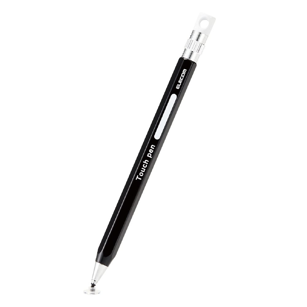 Elecom P-TPENDEBK Hexagonal Pencil Type for Kids, With Strap Hole, Disc Type, Compatible with Smartphones and Tablets, Replaceable Nibs, Black