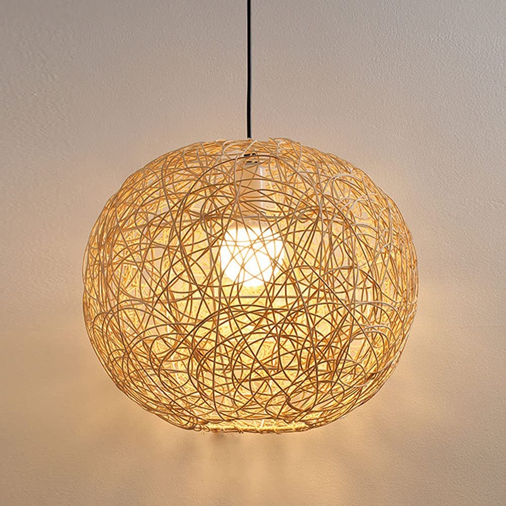 CSYSKV Chandeliers, Japanese Style Bamboo Hand-Woven Rattan Wicker Ceiling Hot Pot Restaurant Inn Bamboo Lantern Height Adjustable Decorative Lighting