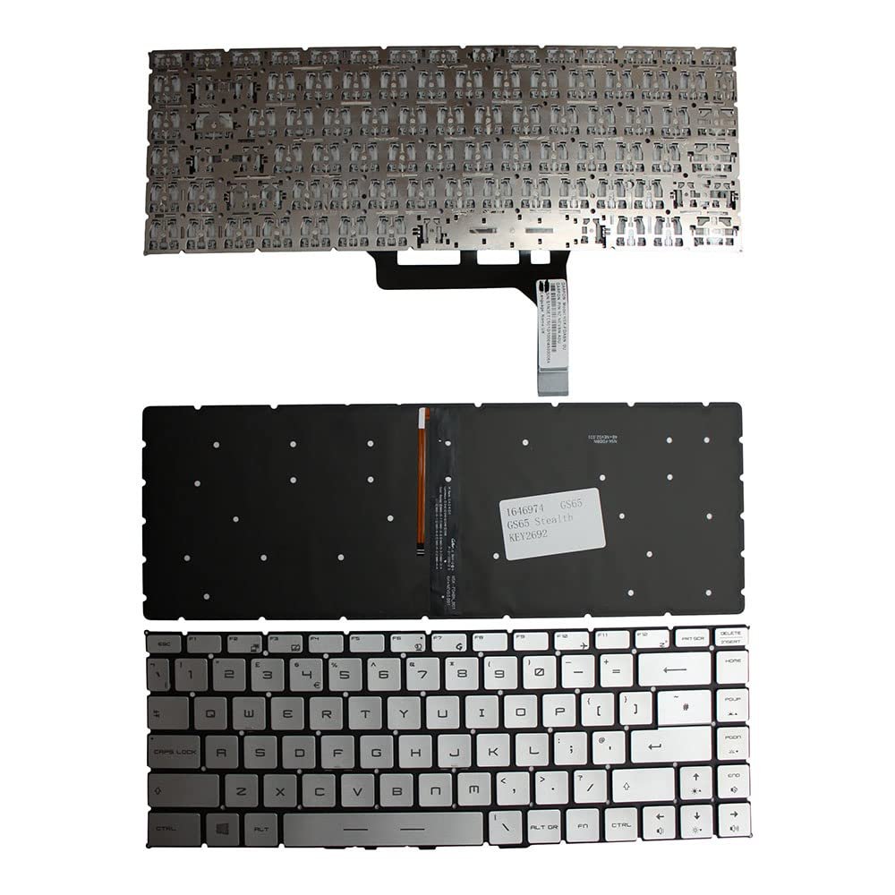 Power4Laptops UK Layout Backlit Silver Replacement Laptop Keyboard Compatible with MSI Gaming GS65 8Rd Stealth