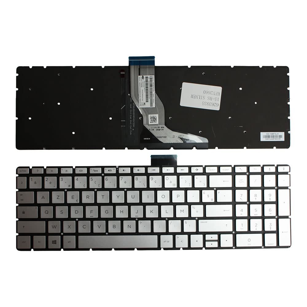 Power4Laptops French Layout Backlit Silver Replacement Laptop Keyboard Compatible with HP Home 15-bs151nm