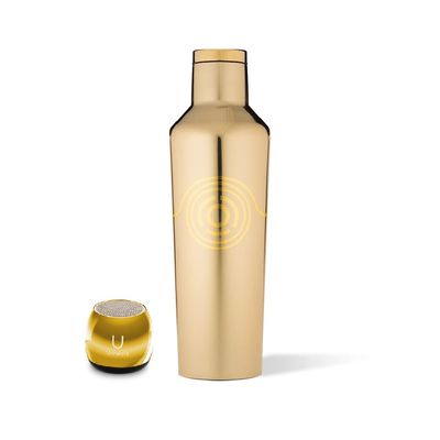 U Speakers Micro Portable Wireless Bluetooth Speaker with Mic and Selfie Remote Control Gold Mirror Active Lifestyle Travel Bundle with Insulated Galaxy Far Away Trendy 16 oz. Canteen Bottle Gold