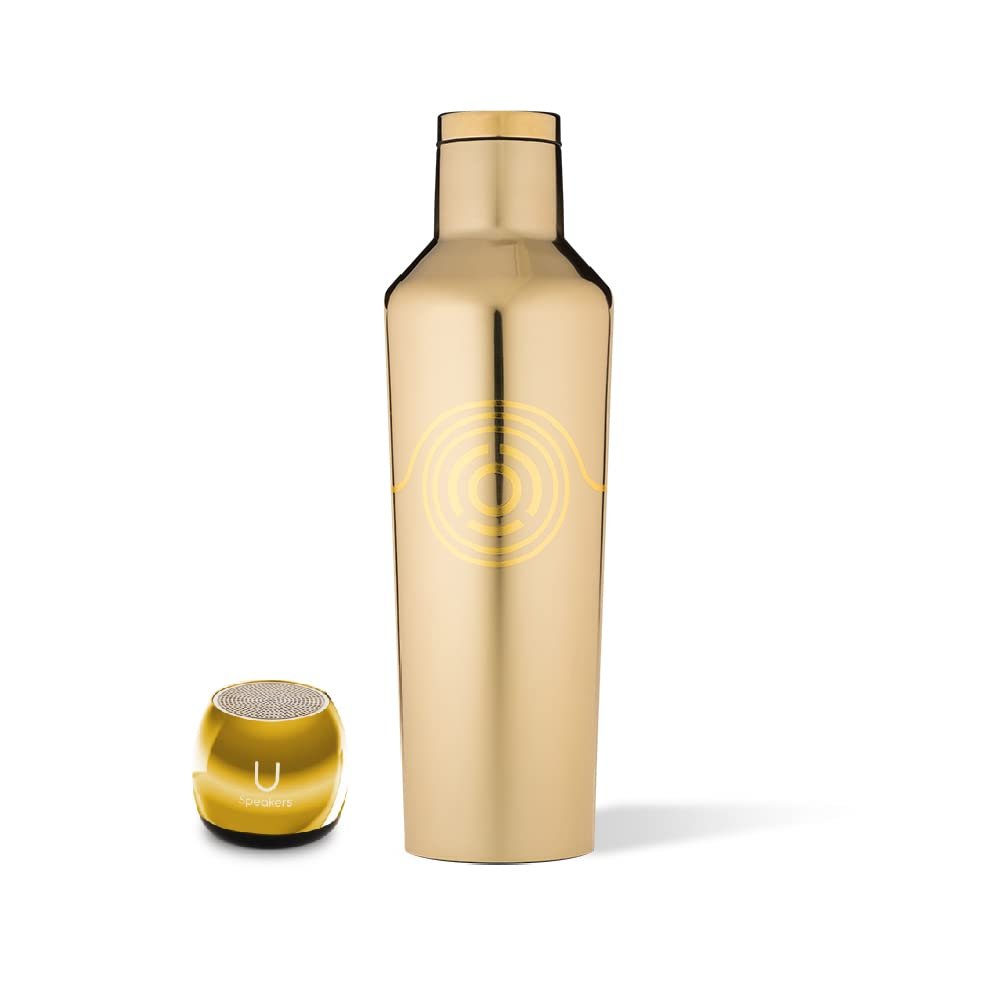 U Speakers Micro Portable Wireless Bluetooth Speaker with Mic and Selfie Remote Control Gold Mirror Active Lifestyle Travel Bundle with Insulated Galaxy Far Away Trendy 16 oz. Canteen Bottle Gold