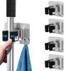 homeasy Mop Broom Holder No Drill, Mop Broom Organizer Wall Mounted Heavy Duty with Hooks Hanger, Self Adhesive Stainless Steel 4Pcs for Bathroom, Kitchen, Office (Multicolor) view 1