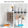 homeasy Mop Broom Holder No Drill, Mop Broom Organizer Wall Mounted Heavy Duty with Hooks Hanger, Self Adhesive Stainless Steel 4Pcs for Bathroom, Kitchen, Office (Multicolor) view 3