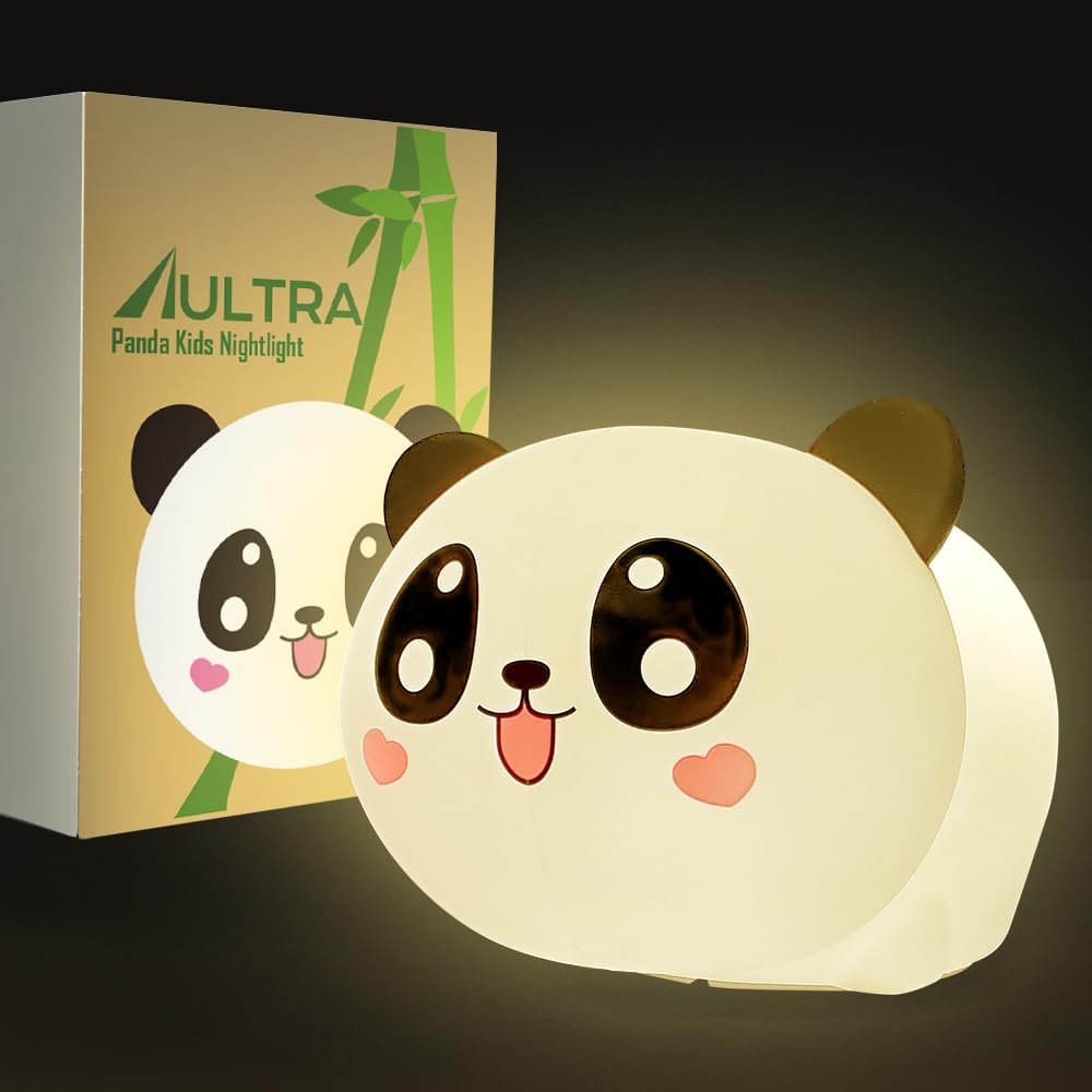 AULTRA Night Light for Kids 16 Color USB Rechargeable Panda Lamp for Baby Nursery, Soft Silicone Night Light, 2 Brightness Levels, 10-Hour Use, Squishy Puppy Gift for Boys & Girls