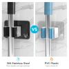 homeasy Mop Broom Holder No Drill, Mop Broom Organizer Wall Mounted Heavy Duty with Hooks Hanger, Self Adhesive Stainless Steel 4Pcs for Bathroom, Kitchen, Office (Multicolor) view 2