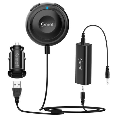 Smof Bluetooth Car Adapter, Aux Bluetooth Adapter for Car with Dual Port USB Charger & Ground Loop Noise Isolator, Wireless Audio Receiver with 3.5mm Aux Port, Hands-Free Calls, Dual Connection