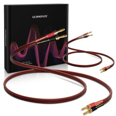 UCINNOVATE 2 Pack High-end Pure Copper HiFi OFC Speaker Wire Cable with Banana Plug, 2m Gold-Plated Banana Tip Plugs Male to Male 600 Strand 14 AWG for Audio Speaker HiFi System Home Theater (6.56FT)