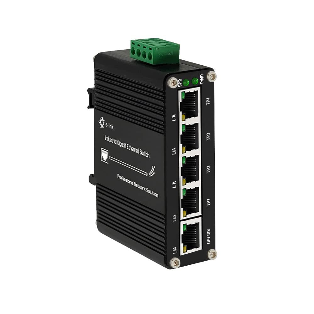 Mini Industrial 5 Ports Gigabit Switch Hardened 5 Port RJ45 10/100/1000Mbps Ethernet Switch Din Rail Mount Ethernet Switch Wall Mounts Included (-40 to 167 F) 10Gbps Switching Capacity