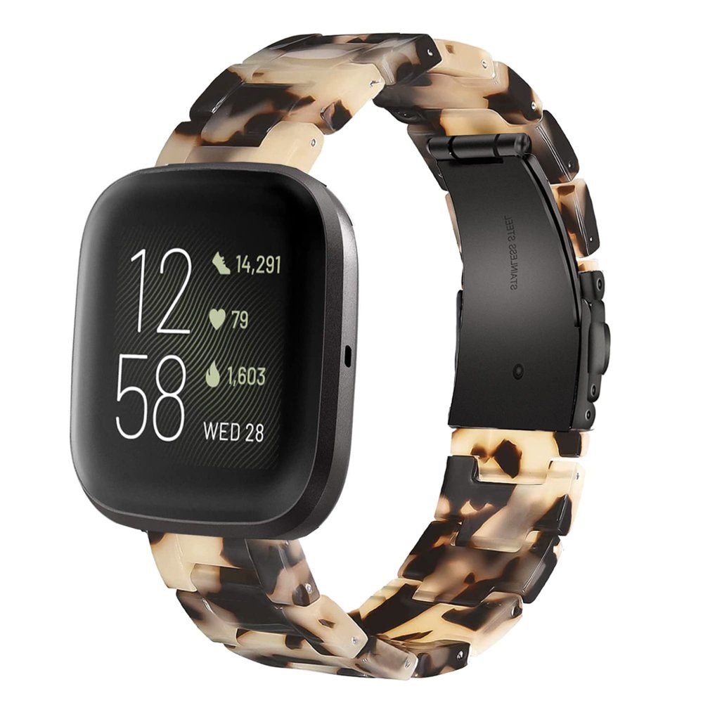 AWSMOR Compatible with Fitbit Versa 2 Band Women Men Resin Wristbands Strap with Stainless Steel Buckle Replacement for Fitbit Versa 2 Smartwatch (Cow Pattern)