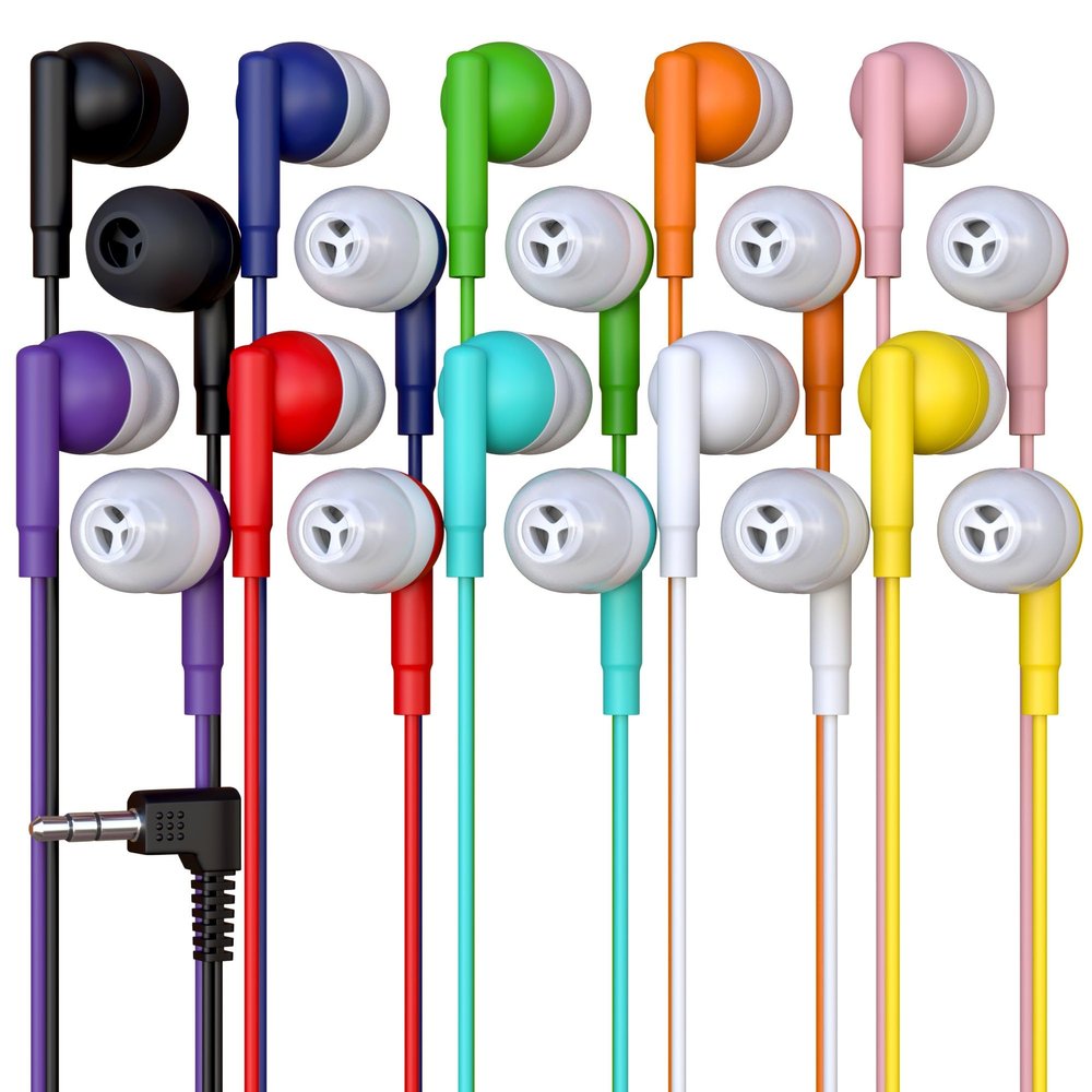1000 Pack Bulk Wired Earbuds, In Ear Headphones with 3.5mm Jack, 4ft Tangle Free Cable, Comfortable Fit, Affordable and Cost Effective, Ideal for School Classroom Testing Students Events Groups, Mix