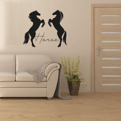 Horse - Beautiful Horse Pair Stallion and Mare Silhouette Living Room Decor Vinyl Wall Art Wall Sticker Wall Decal Cowboy Cowgirl Farm House Wall Decoration Home Room Dcor Design Size (18x20 inch)