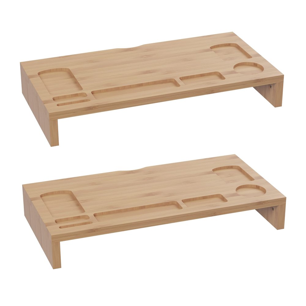 Lavish Home Bamboo Monitor Riser Set 2-Pack Wooden Laptop Stand and PC Computer Shelf Set for Home, Office, or Dorm Rooms Office Accessories